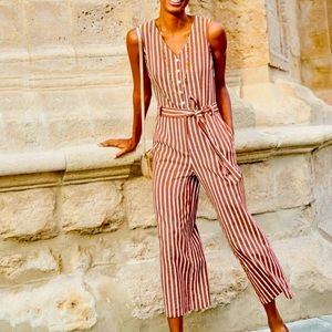 Boden Verity Linen Jumpsuit in Conker & Ivory Stripe